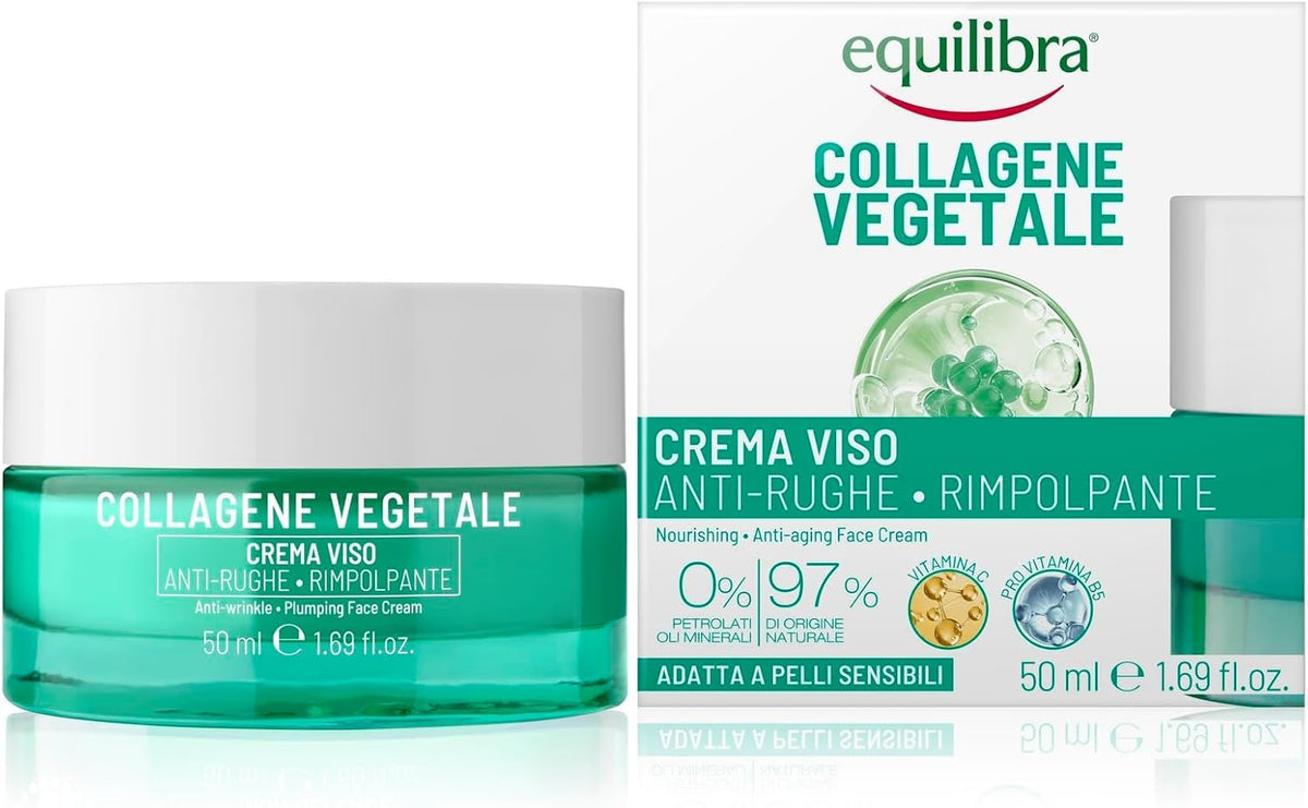 Equilibra, Collagene Vegetale Crema Viso Anti-rughe Rimpolpante, 50 ml , con Fitocollagene da Semi di Zucca e Collagen Amino Acids, Vitamina C, Pro-vitamina B5, Dermatologicamente Testato