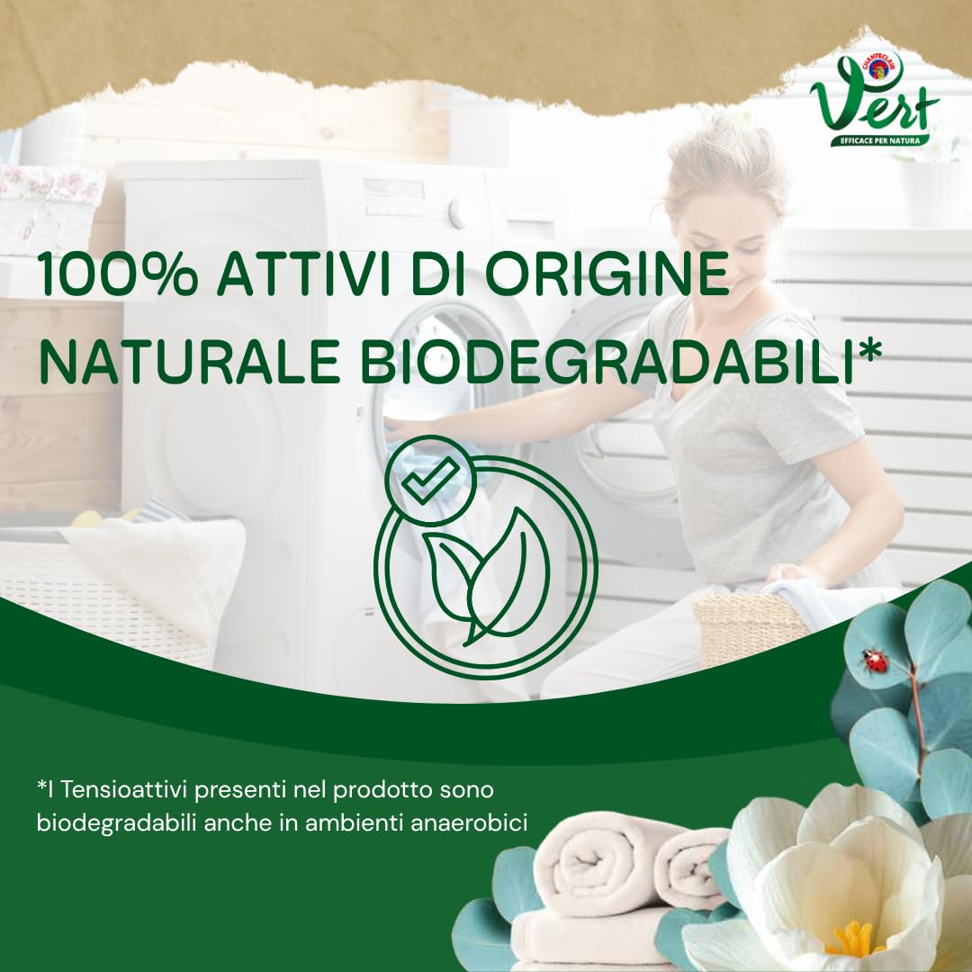 Vert - Ammorbidente Lavatrice Concentrato - Aroma Eucalipto e Fresia, Fragranza di Lunga Durata, 100% Origine Naturale, con Oli Essenziali ed Ipoallergenico - Flacone da 1200 ml, 60 Lavaggi