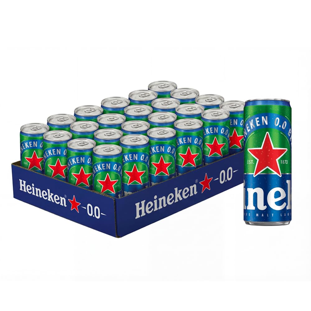 Birra Heineken 0.0% Analcolica, Cassa con 24 Lattine da 33cl, Birra Lager Analcolica a Bassa Fermentazione, Gusto Bilanciato con Fresche Note Fruttate e Maltate, Corpo Morbido, Gradazione 0,0% Vol