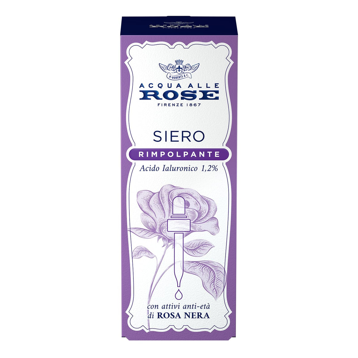 Acqua alle Rose, Siero Viso Rimpolpante Concentrato Attivo di Acido Ialuronico Vegetale con Attivi Antietà di Rosa Nera, Azione Antirughe per Pelli Mature, Riempie e Riduce le Rughe del Viso, 30 ml