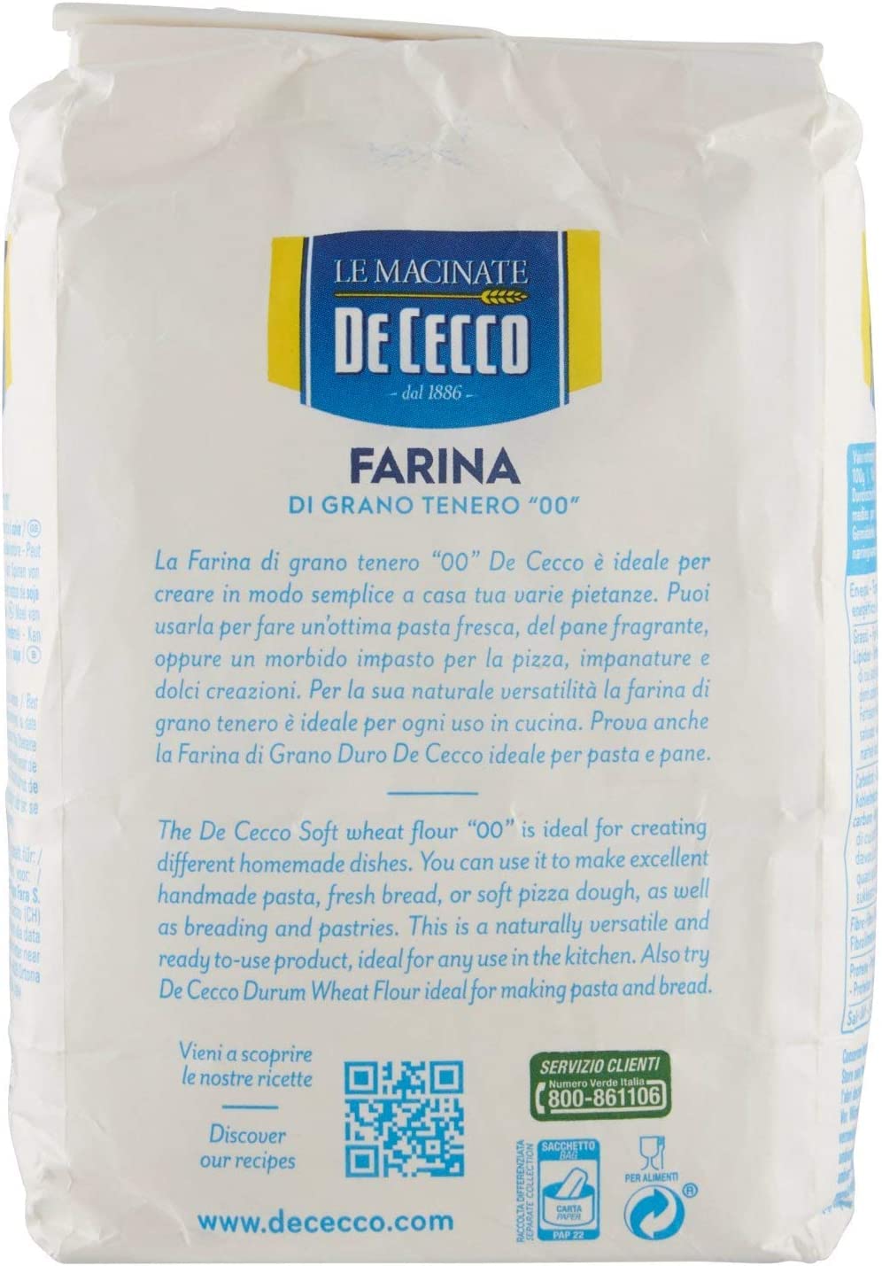 De Cecco 6 x Farina di grano tipo 0 cm 1 kg per le tue esigenze di cottura