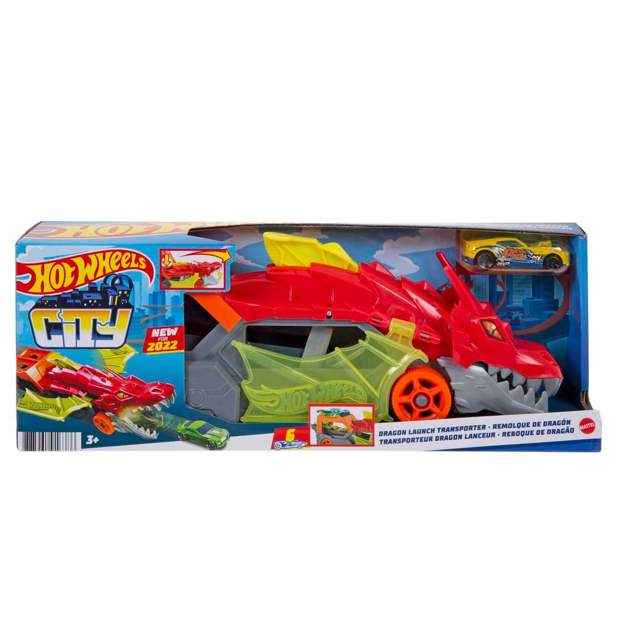 Hot Wheels GVG36 - Hungriger Hai-Transporter-Spielset mit 1 Fahrzeug im Maßstab 1:64, Spielzeug Autorennbahn für Kinder von 4 bis 8 Jahren