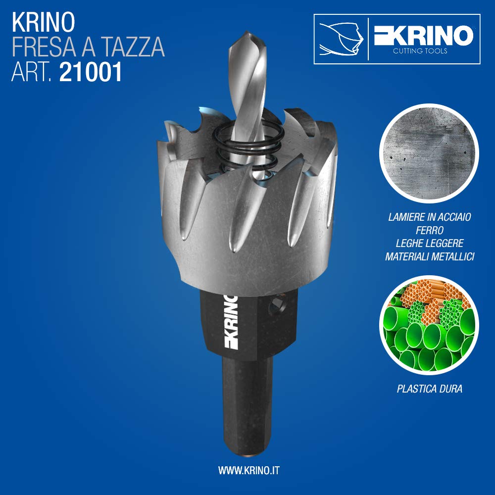 KRINO 2100102200-Fresa Perforatrice a Tazza in HSS-G-Ø Acciaio, 22 mm