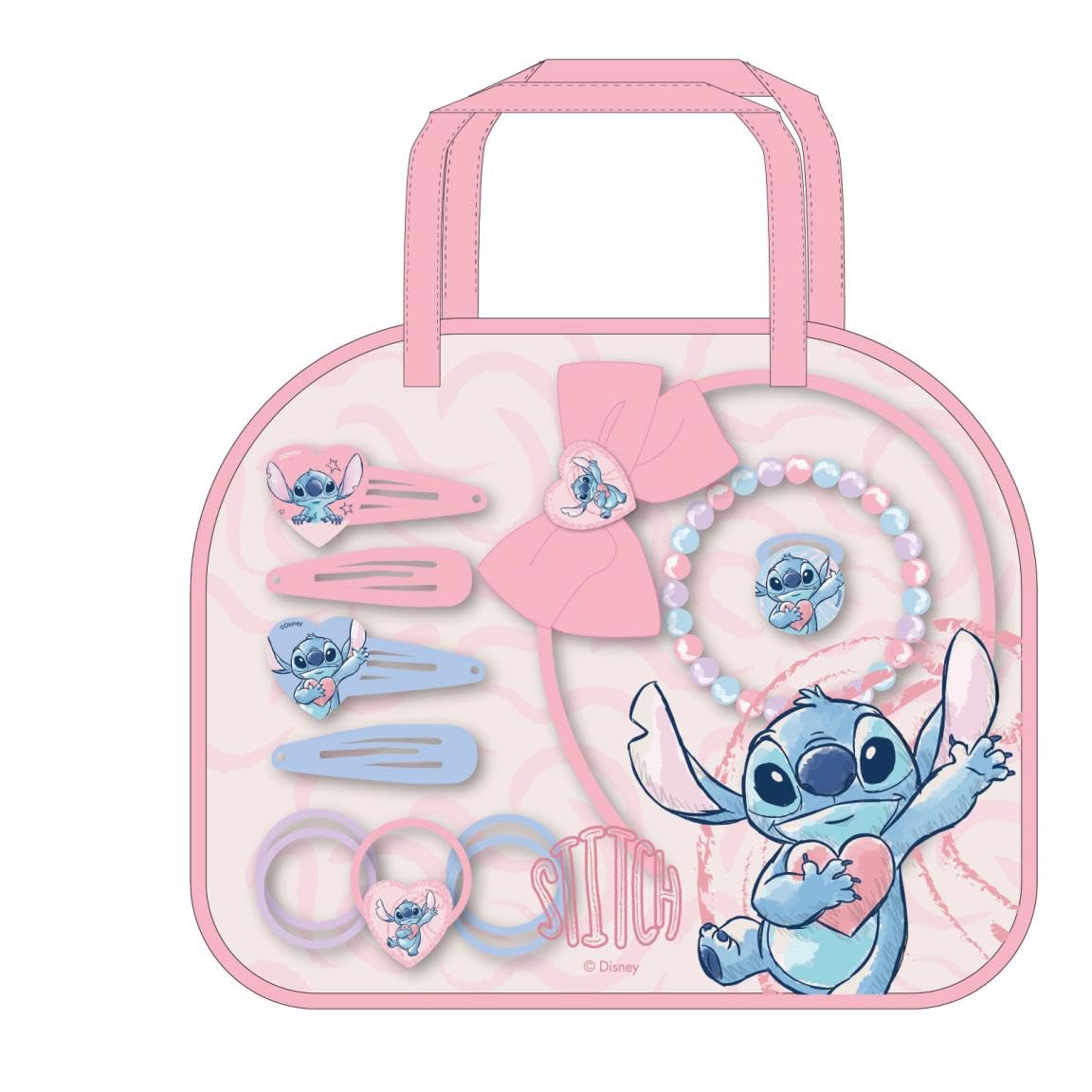 Stitch, set di bellezza per bambini, multicolore, ideale per sorprendere i tuoi bambini, include 5 elastici, 4 fermagli per capelli, 1 bracciale e un anello - Prodotto originale progettato in Spagna