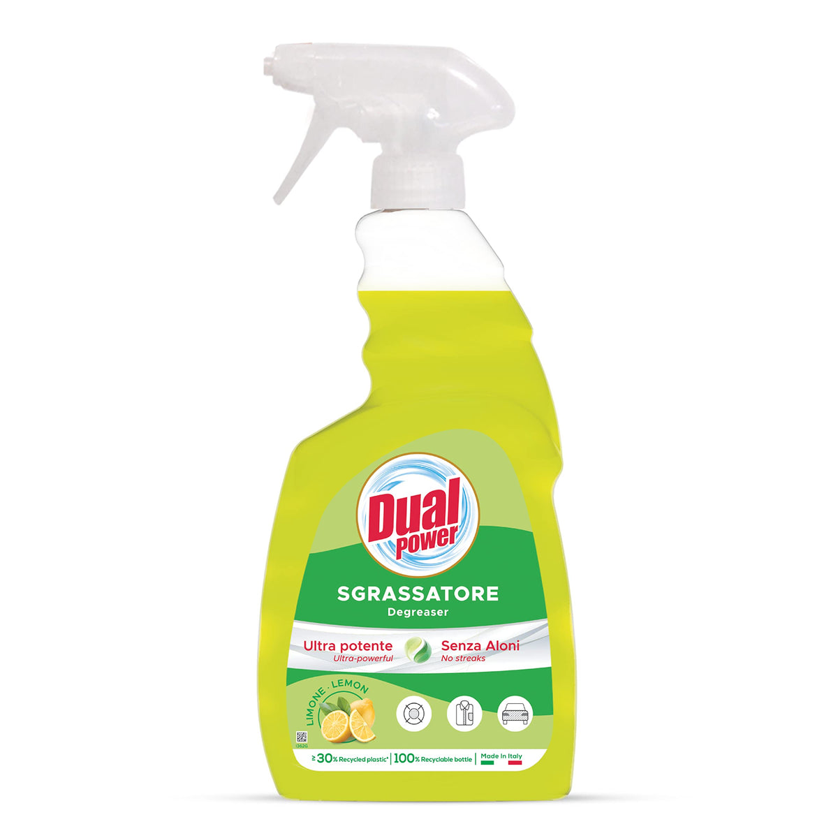 Dual Power, Sgrassatore Ultra Potente al Limone, Contro lo Sporco Ostinato, Rimuove Efficacemente Grasso, Olio e Residui Carbonizzati, non Lascia Aloni, Made in Italy, Confezione 750 ml