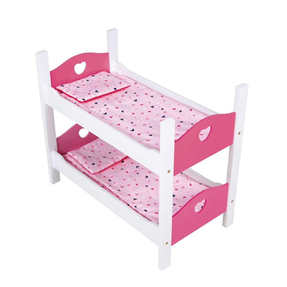 My Beautiful Dollsroom 551-0307 - Letto a castello per bambole, letto a soppalco in bianco e rosa, set da gioco con 2 materassi, 2 cuscini, 2 coperte, per bambini dai 3 anni in su, 54 x 29 x 43 cm