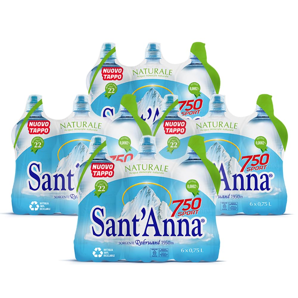 Acqua Sant'Anna Pack 0,75L Sport Bottle Naturale | 24 bottiglie | Acqua Minerale Naturale Oligominerale Minimamente mineralizzata | Bottiglie di Plastica 100% Riciclabile