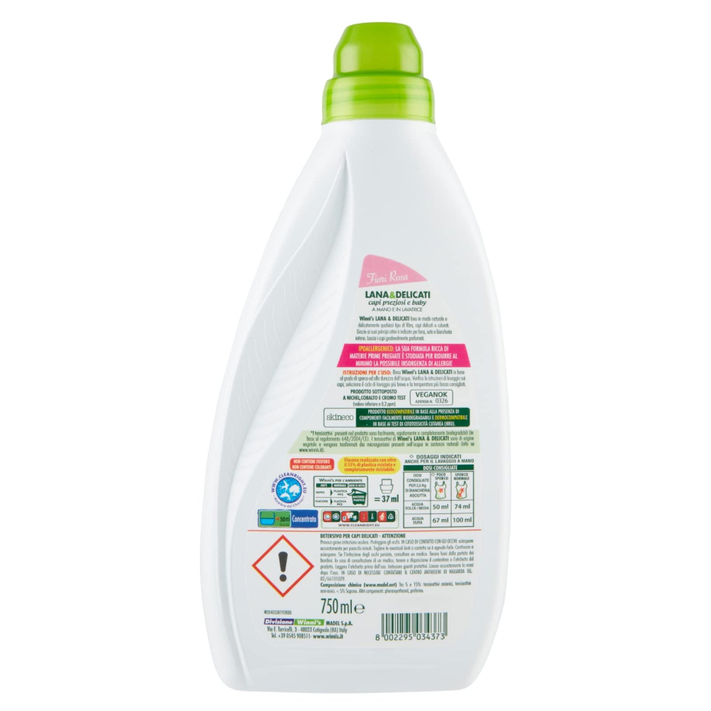 Winni's Naturel Lana e Delicati Detersivo Liquido Concentrato per Bucato a Mano e Lavatrice Fragranza Fiori Rosa Per Capi Preziosi e Baby Materie Prime di Origine Vegetali - 3 Flaconi da 750ml