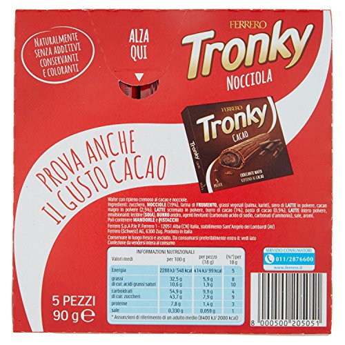 Kinder Ferrero Tronky Croccanti Wafer alla Nocciola - 10 confezioni da 5 barrette