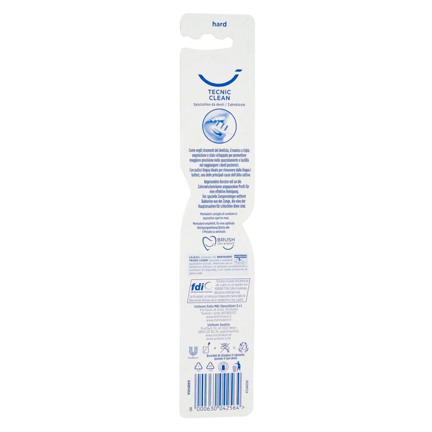 4x Mentadent Tecnic Clean Spazzolino con Setole Dure e Pulisci Lingua - 4 Spazzolini