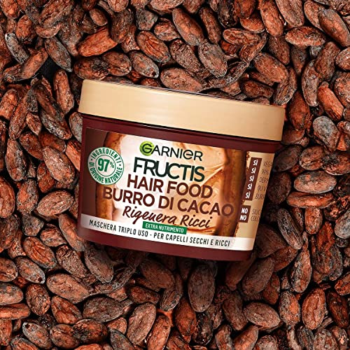 Garnier Fructis Hair Food Burro di Cacao Rigenerante, Maschera per Capelli Secchi e Ricci, 97% di Ingredienti di Origine Naturale, Senza Siliconi, 390 ml