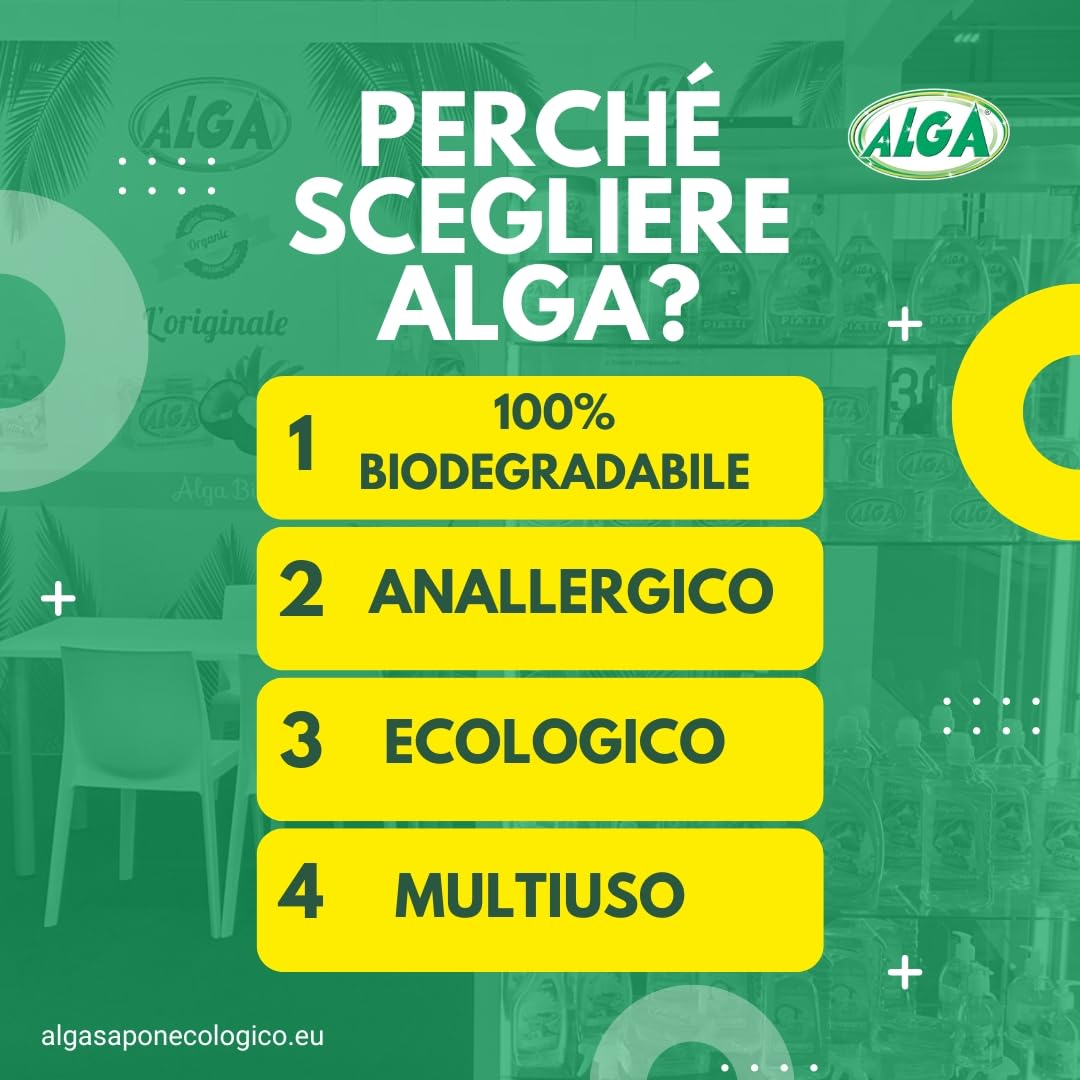 ALGA BIO - KIT SAPONE ECOLOGICO 400 GR (4PZ), SAPONE CONCENTRATO IN GEL 1250 ML (2PZ), SGRASSATORE UNIVERSALE 500 ML (2PZ) Box risparmio pulizia casa, sapone ecologico, per bucato a mano e lavatrice