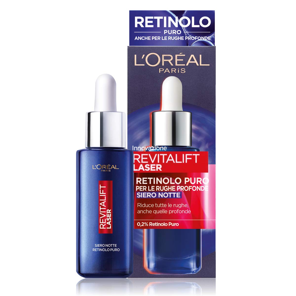 L'Oréal Paris Siero Notte Revitalift Laser X3, Azione Antirughe Anti-Età con Retinolo Puro, 30 ml