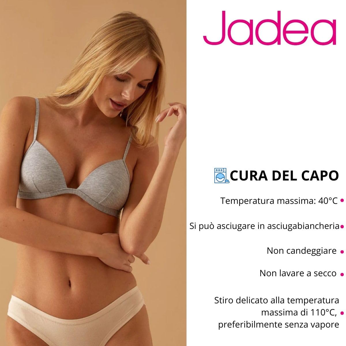 JADEA Reggiseno Donna July – Triangolo Imbottito, Cotone e Modal Elasticizzati – Senza Ferretto, Chiusura Regolabile
