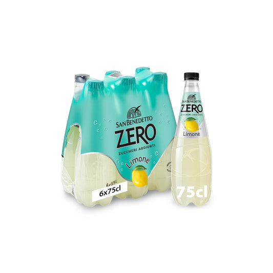 San Benedetto, Bibita Analcolica Gassata al Limone Zero, 6x750 ml, Senza Zuccheri Aggiunti e Senza Calorie, Rinfrescante e Leggera