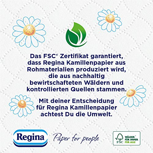 Regina Carta igienica a 3 strati, 48 rotoli (3 x 16 confezioni singole), 150 fogli per rotolo, delicato e affidabile, con un tocco di camomilla, carta certificata FSC®