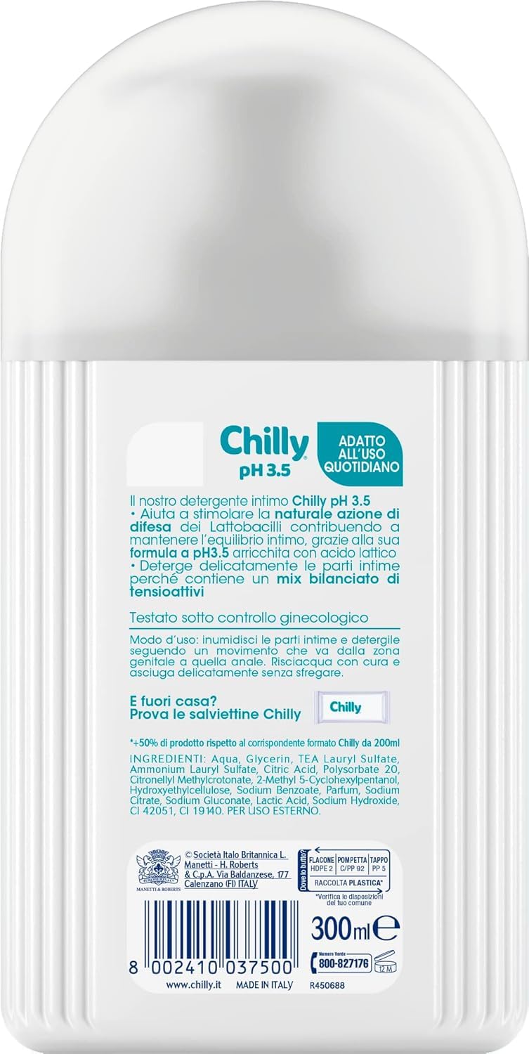Chilly pH 3.5 Detergente Intimo Equilibrio delle Difese Intime Anti odor,200 ml