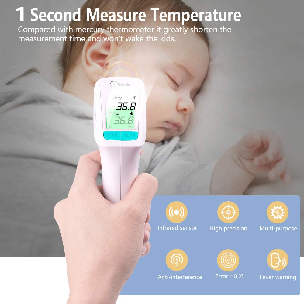 Termometro digitale senza contatto per adulti e bambini, senza tocco, termometro digitale a infrarossi, per bambini, con allarme febbre, lettura istantanea di precisione