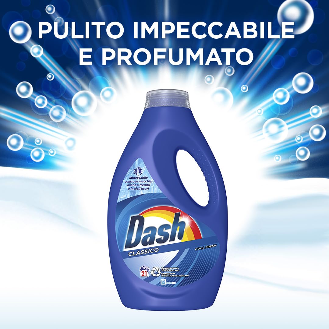 Dash Detersivo Liquido Lavatrice, 105 Lavaggi (21x5), Classico, Rimuove Le Macchie, Efficace Anche A Freddo E In Cicli Brevi