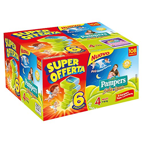 Pampers Sole e Luna Pannolini Maxi, Taglia 4 (7-18 kg), 3 Confezioni da 36 (108 Pannolini)