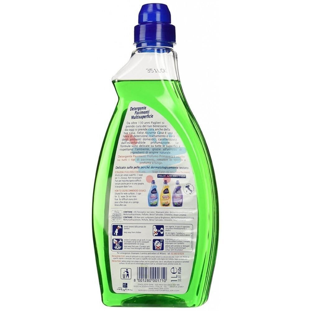 Confezione da 12 Paglieri Felce Azzurra Pavimenti Freschezza di Primavera, Detergente per pavimenti multipli 1 litro