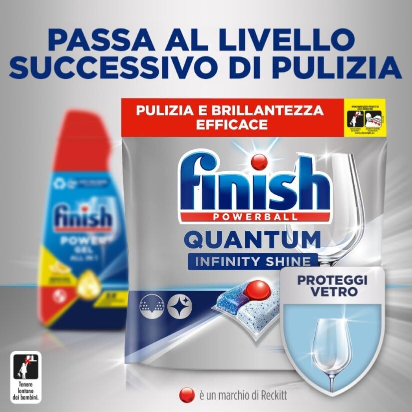Finish Quantum +Igiene Gel Detersivo per Lavastoviglie Liquido con Potere di Napisan
