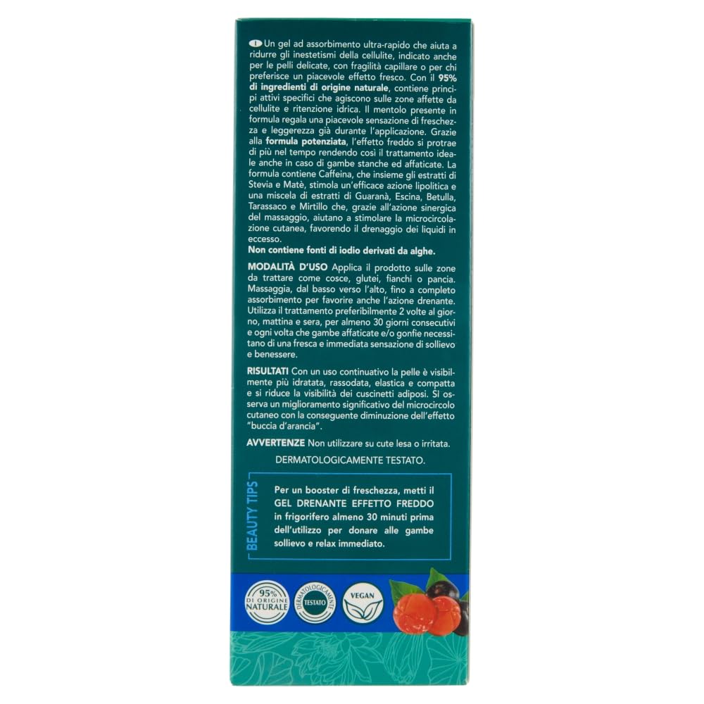 GEOMAR | GEL Drenante Effetto Freddo, contro gli Inestetismi della Cellulite, Regala Gambe Leggere, Ingredienti 95% di Origine Naturale, Made in Italy, 200 ml