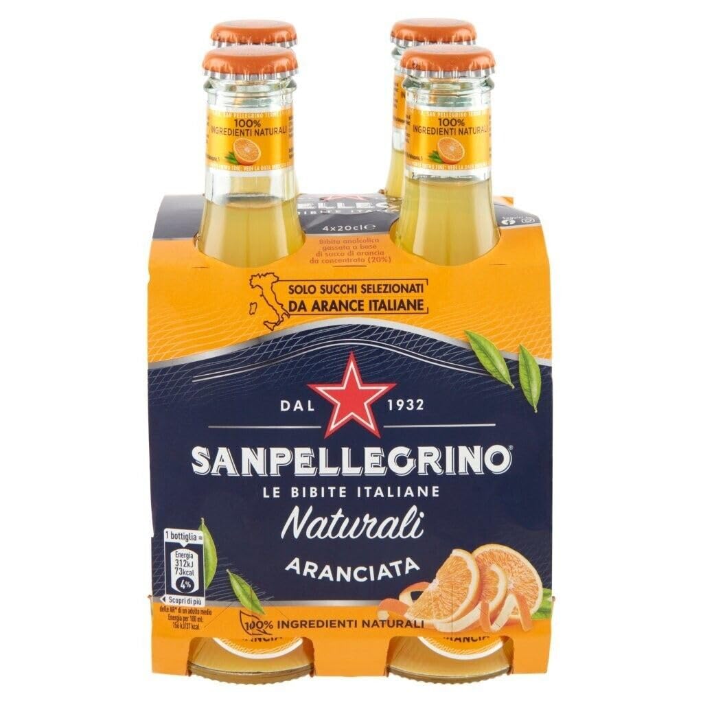 48x San Pellegrino Aranciata Naturali Bevanda Analcolica Rinfrescante con succo di Arancia italiano, Bottiglia di vetro 20cl