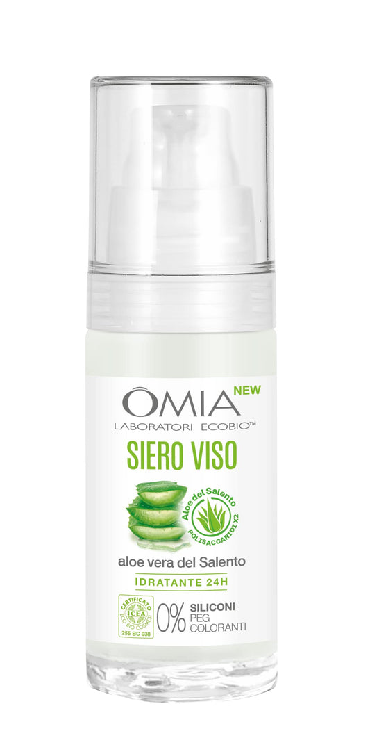 Omia, Siero Viso Idratante con Aloe Vera del Salento, Trattamento Viso Idratante per il Viso e il Contorno Occhi, Ideale come Base Trucco, 30 ml