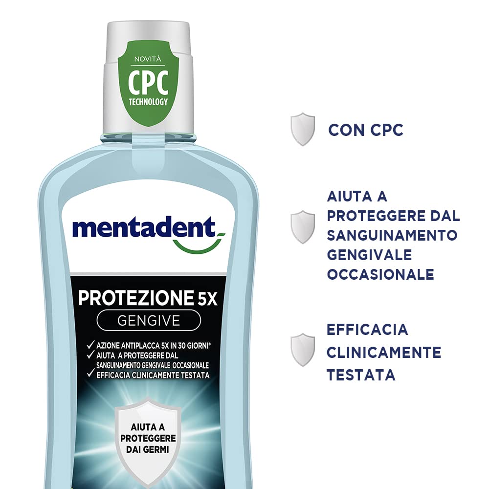 Mentadent Collutorio Protezione 5x Gengive con CPC contro il sanguinamento gengivale occasionale, 6 pezzi da 400 ml