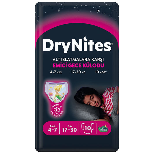 Huggies DryNites - Pannolini da notte ad alta assorbenza, per bambine 4-7 anni, 1 confezione da 10 (17-30 kg)