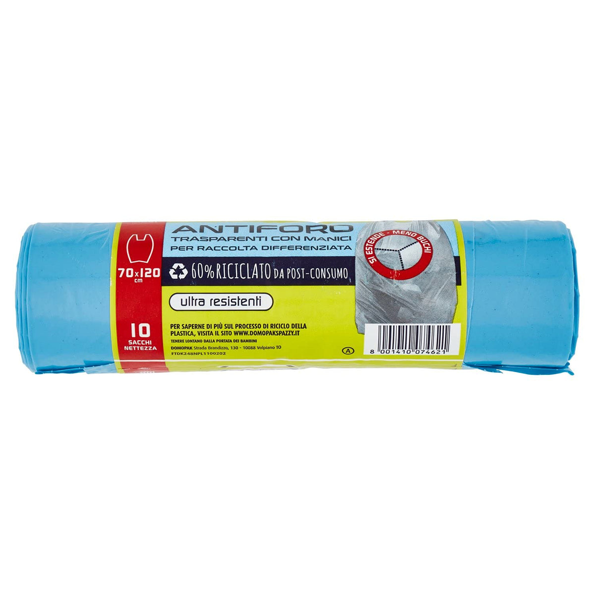 Domopak Spazzy Sacchi Nettezza Antiforo Con Manici - Raccolta Differenziata - Condominiale 110 Lt - Azzurro Trasparente - 330 g