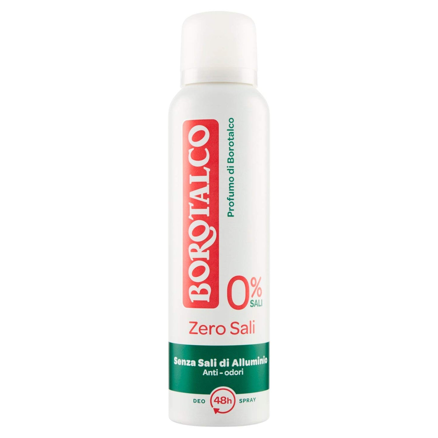 Borotalco, Deodorante Spray Zero Sali, Assorbe il Sudore e non Lascia Aloni, senza Sali di Alluminio, Freschezza Continua, Profumo Classico di Borotalco, Deodorante Uomo e Donna, Flacone da 150 ml