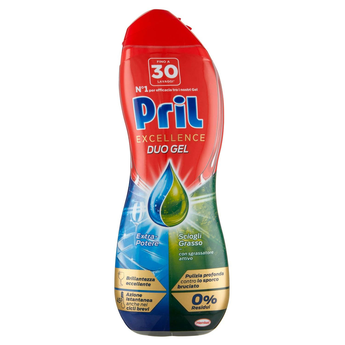 Pril Duo Gel, Detersivo Lavastoviglie Gel, Azione Sciogligrasso, Formato Singolo da 30 Lavaggi