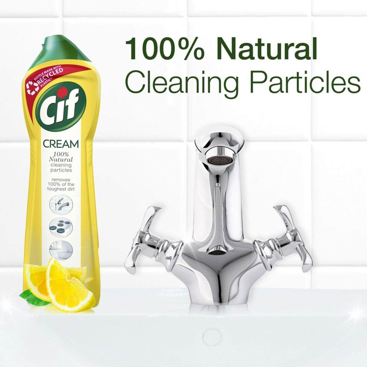 Cif Lemon Cream Cleaner, detergente multiuso per superfici con particelle detergenti naturali al 100%, rimuove il 100% dello sporco più duro, 500 ml, confezione da 8