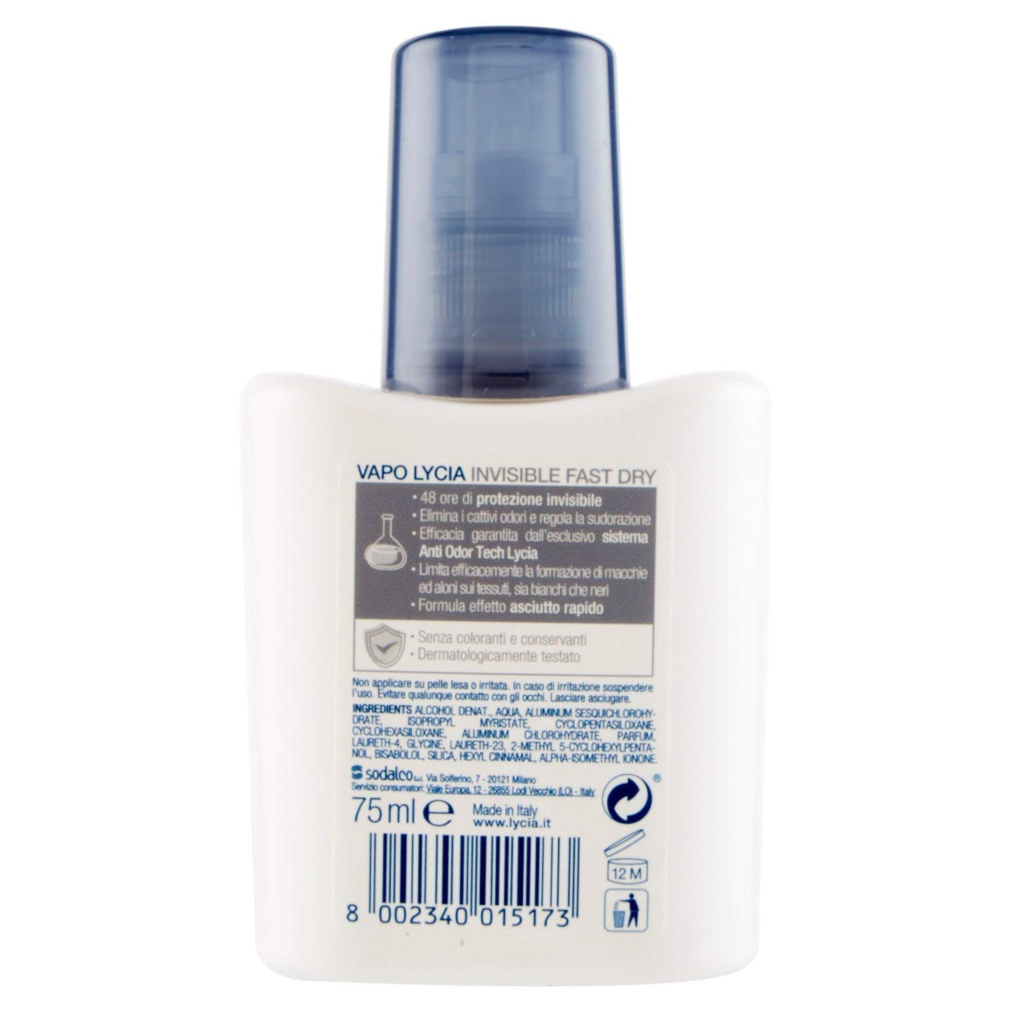 Lycia 146058 Anti Odoranti, Subito Asciutto, Invisible, 75 ml
