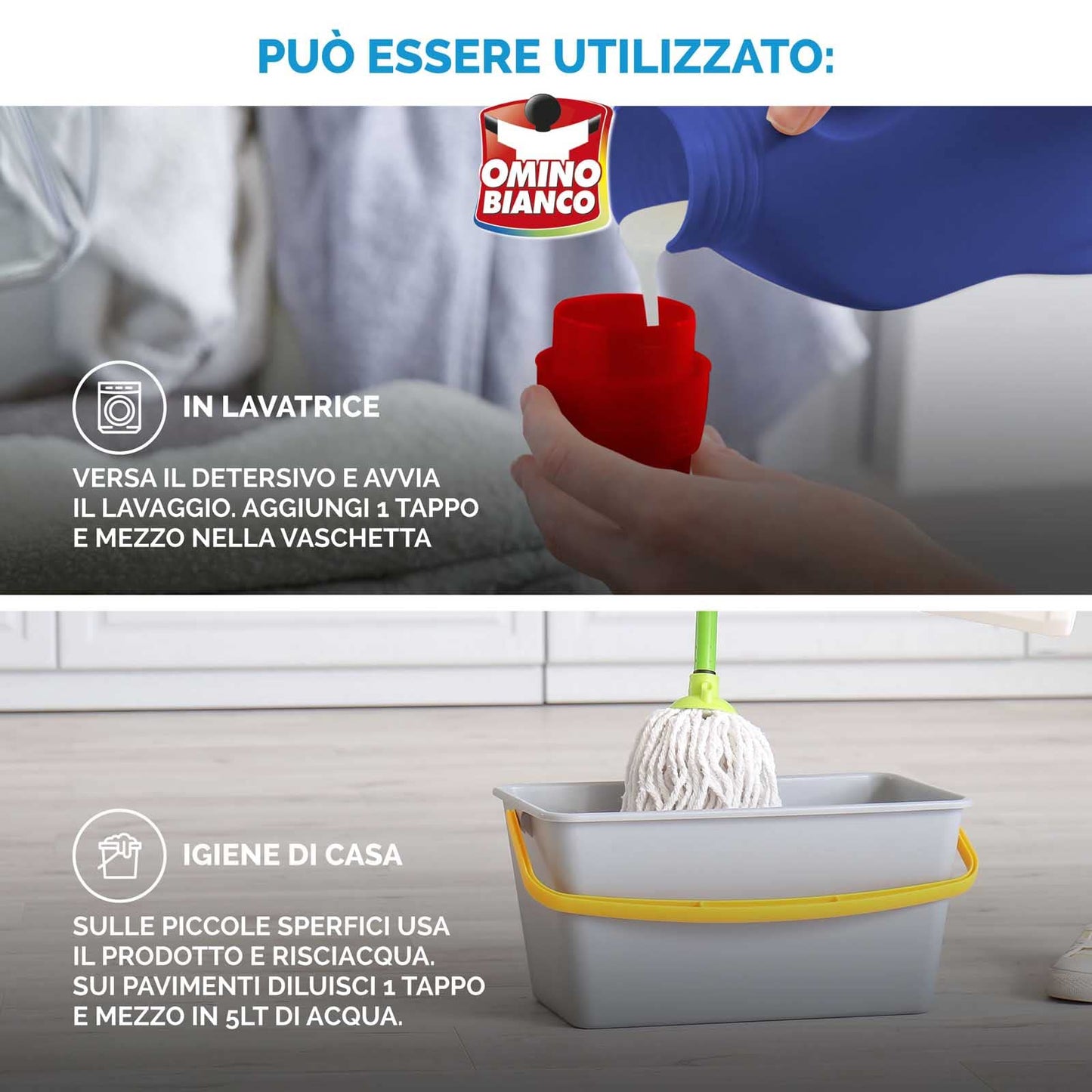 Omino Bianco - Candeggina Delicata, Tecnologia Anti Odor, Azione Igienizzante e Smacchiante, Essenza Blu Ocean, 1500 ml x 4 Flaconi