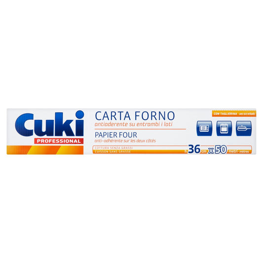 Cuki - Carta Forno Antiaderente su Entrambi Lati, con Taglierina, Formato 36x50 m - 2 confezioni
