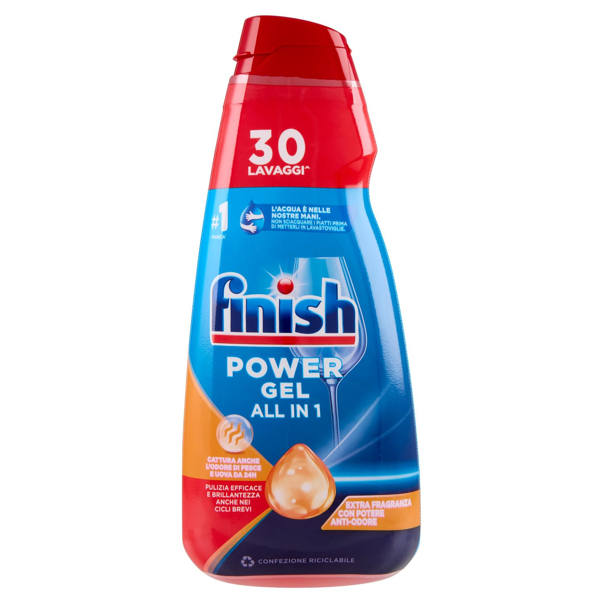 Finish power gel antiodore liquido lavastoviglie 30 lavaggi 600 ml