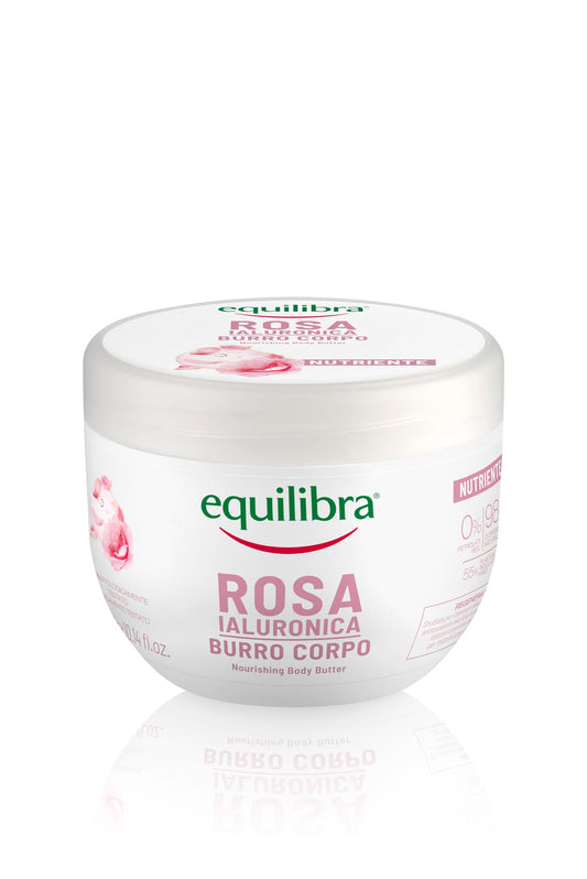 Equilibra, Burro Corpo, Azione Nutriente, 300ml, con Burro di Karité, Estratto di Rosa Damascena, Acido Ialuronico a Medio-Alto Peso, e Burro di Mango, Adatto a Pelli Sensibili