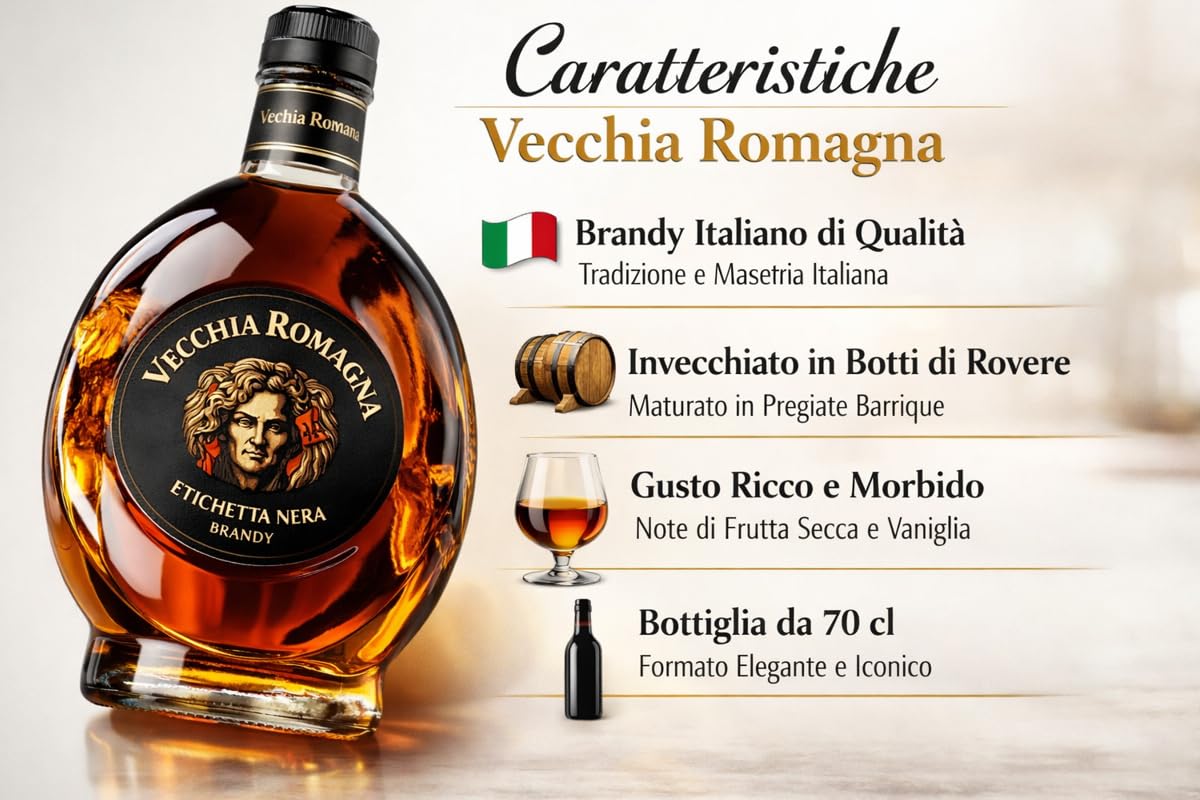 CG94 - Vecchia Romagna Brandy Etichetta Nera 70 cl – Distillato Italiano – Gusto Ricco e Morbido | Confezione Global Dream