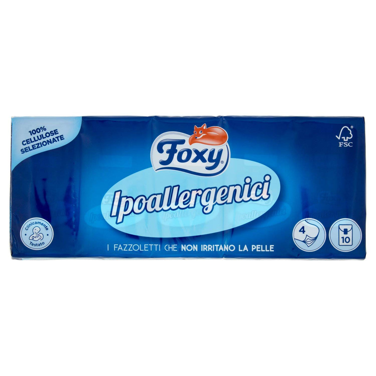 Foxy, Fazzoletti ipoallergenici, 10 pacchetti, 4 veli