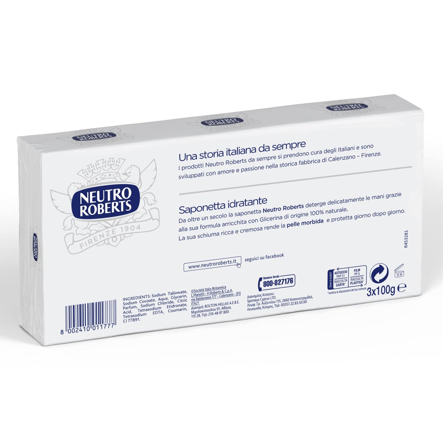 2x Neutro Roberts Saponette Solide Idratanti con Glicerina di Origine 100% Naturale - 6 Saponette