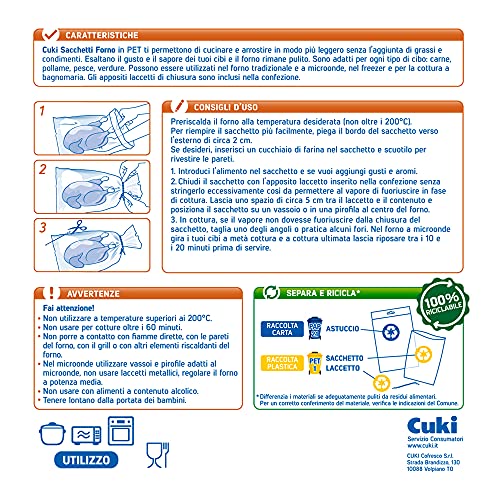 Cuki - Sacchetti forno, Cottura senza Grassi, Esalta il Sapore dei Tuoi Cibi 25x38 cm - 8 Pezzi