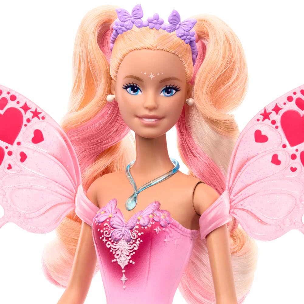 Barbie - Fata con bacchetta stellata, bambola a tema fantasy con capelli bondi, ali e outfit cambia colore in acqua calda e fredda, giocattolo per bambini, 3+ anni, JCP76
