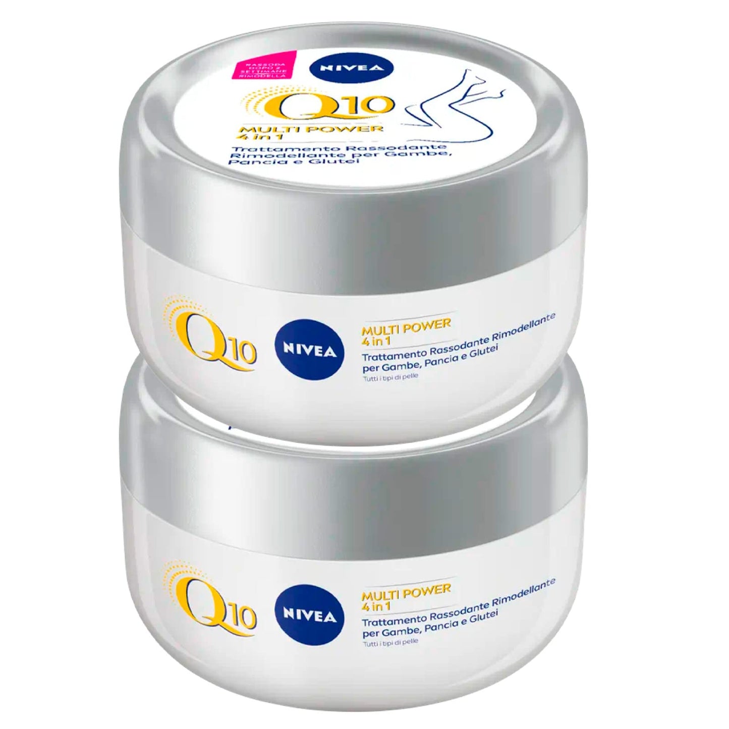 NIVEA Q10 Multipower 4in1 Crema Corpo Tonificante e Idratante 24h Trattamento Rassodante Rimodellante per Gambe Pancia e Glutei con Coenzima Q10 ed Estratto di Soia - 2 Barattoli da 300ml