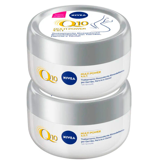 NIVEA Q10 Multipower 4in1 Crema Corpo Tonificante e Idratante 24h Trattamento Rassodante Rimodellante per Gambe Pancia e Glutei con Coenzima Q10 ed Estratto di Soia - 2 Barattoli da 300ml