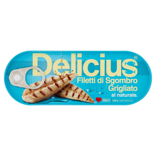 Delicius Scatola di Filetti di Sgombro Grigliato al Naturale 110g (14 pezzi)
