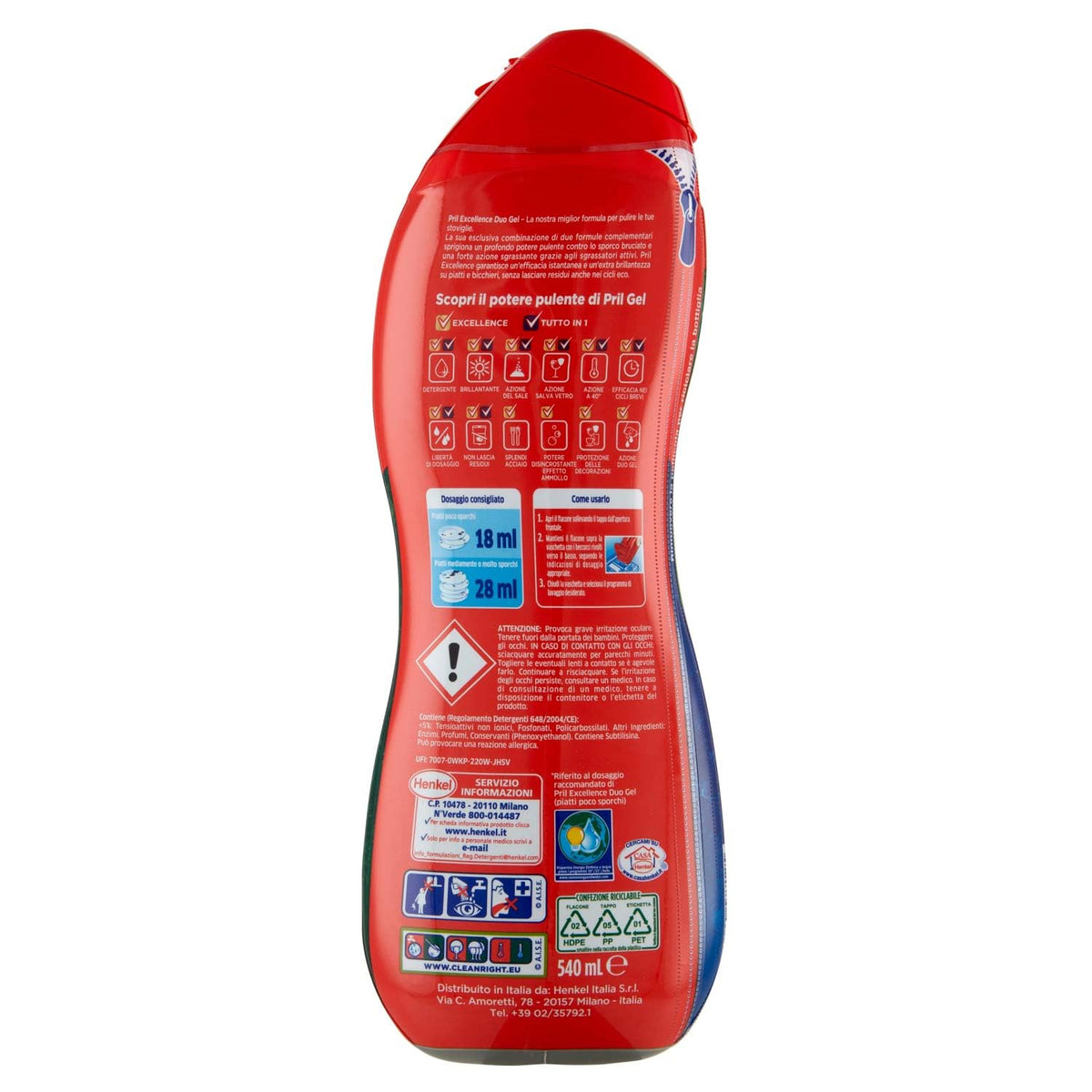 Pril Duo Gel, Detersivo Lavastoviglie Gel, Azione Sciogligrasso, Formato Singolo da 30 Lavaggi