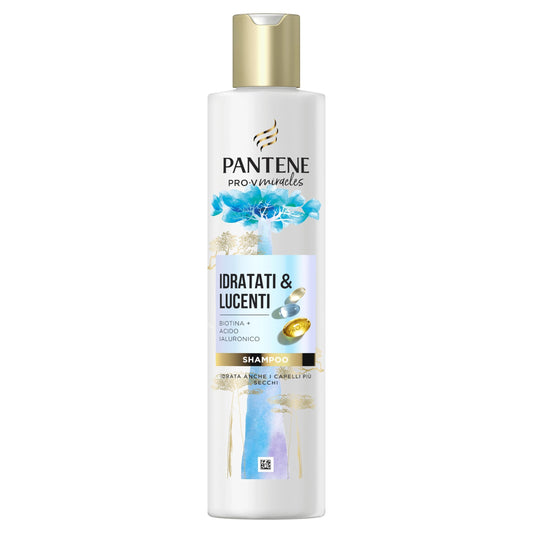 Pantene Idratati & Lucenti Shampoo con Biotina 250ml. Pro-V Miracles Shampoo per Capelli Secchi e Danneggiati, con Acido Ialuronico, Trattiene l'Idratazione. Shampoo Idratante con Vitamina B5